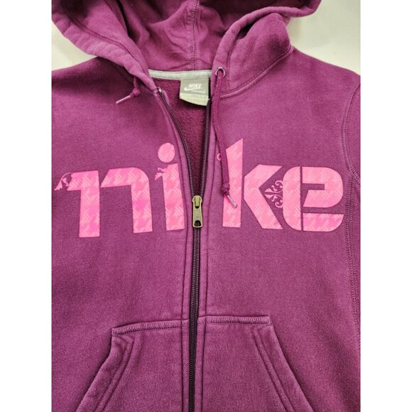 Nike Full Zip Hoodie Women S Purple Spell Out Logo Pockets Activewear Activewear - Picture 6 of 11